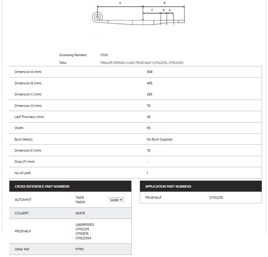 15108 TRAILER SPRING 1-LEAF FRUEHAUF CF152235 CF152235