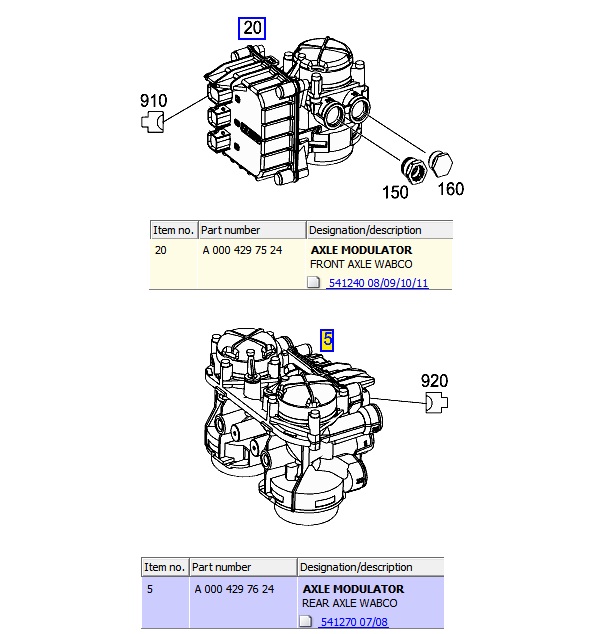Mercedes Actros MP4 E6 A0004297524 front brake axle modulator A0004297624 Rear brake axle modulator