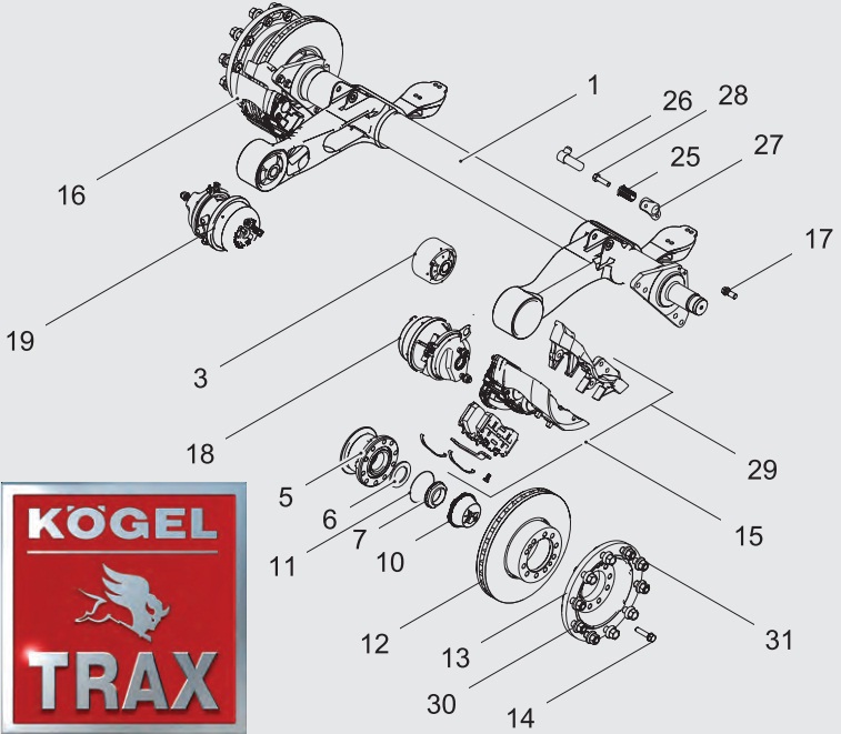 Kogel trax trailer axle CS9EK ELSA225 Elsa 225, 430mm - Tubeles Service, spare parts for trucks and trailers