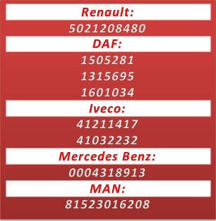 Wabco 4802040010 5021208480 1505281 1315695 1601034 41211417 41032232 0004318913 81523016208